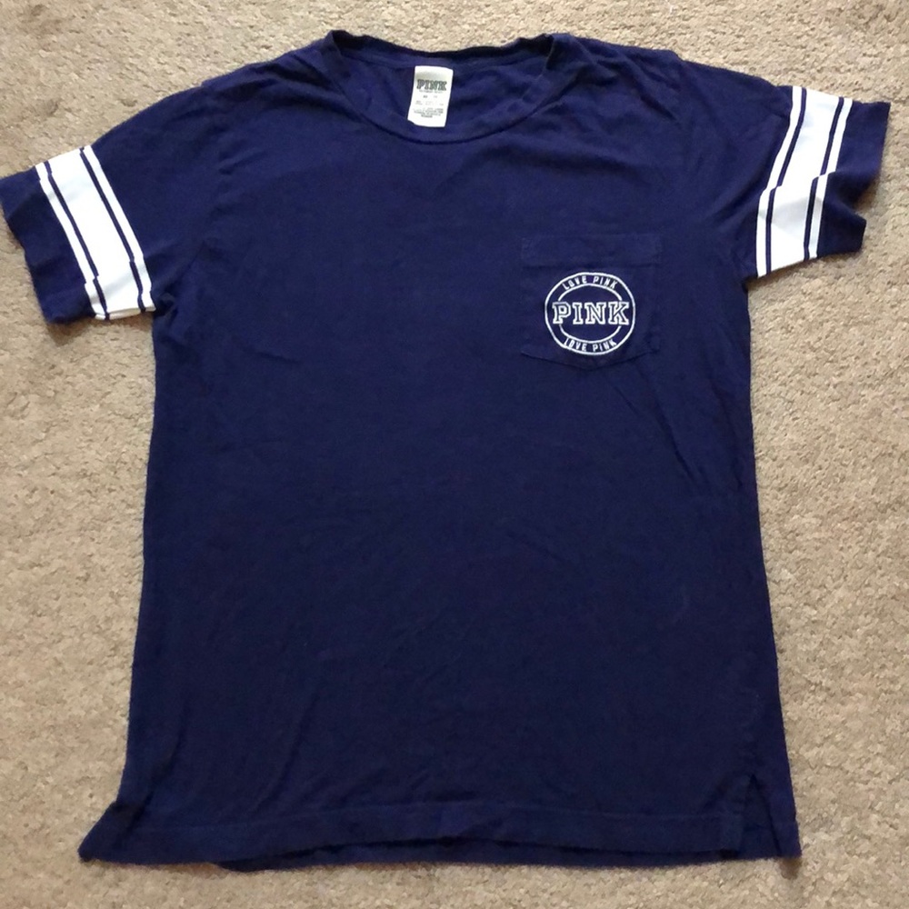 PINK Victoria's Secret Navy Short Sleeve Tee with Pocket Logo
